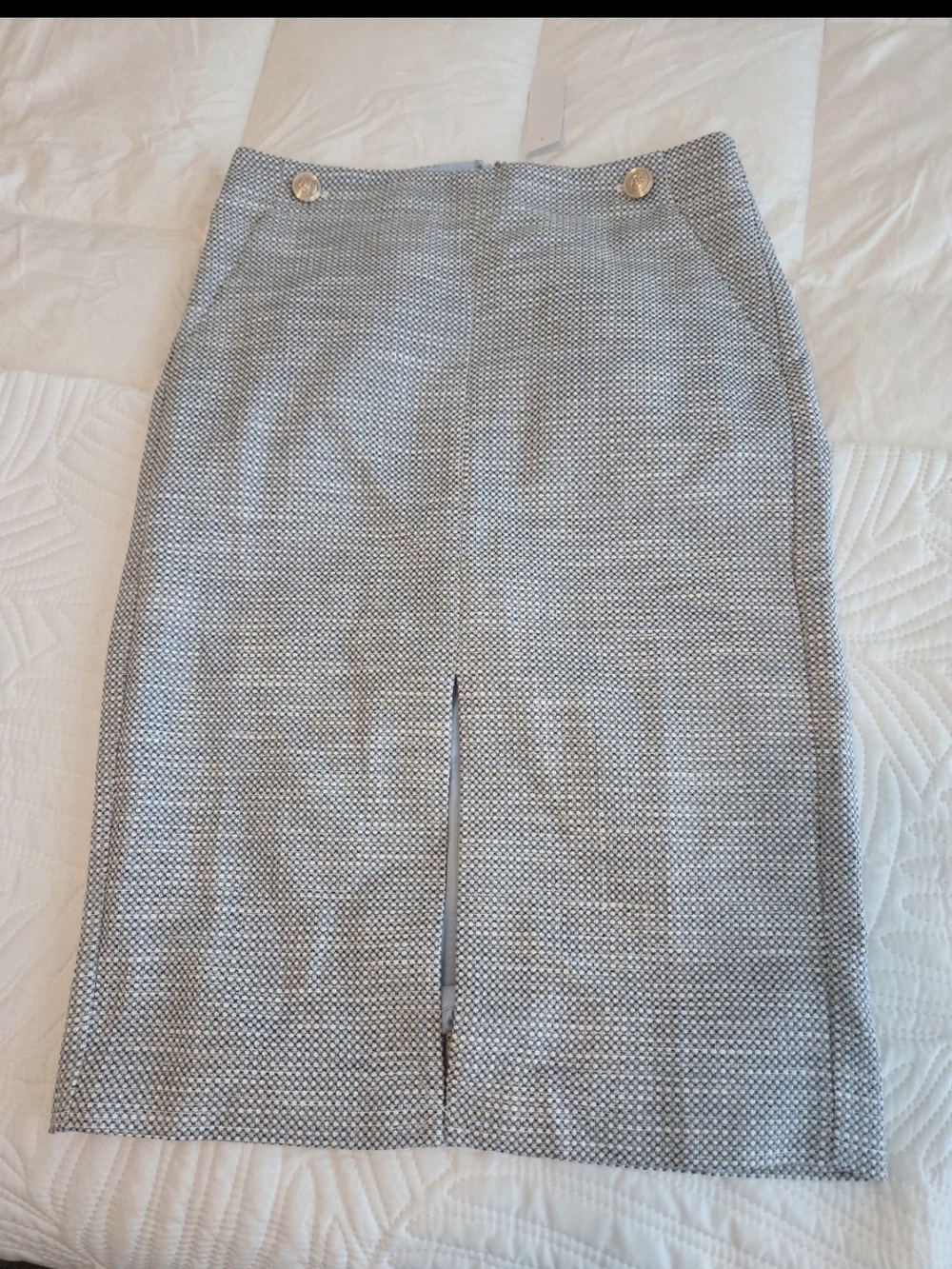 Ann Taylor Light Gray Textured Pencil Skirt with Front Slit
